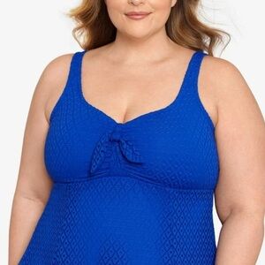 NWOT Swim Solutions COBALT BLUE Knot-Front Tummy-Control Swimdress, 16W